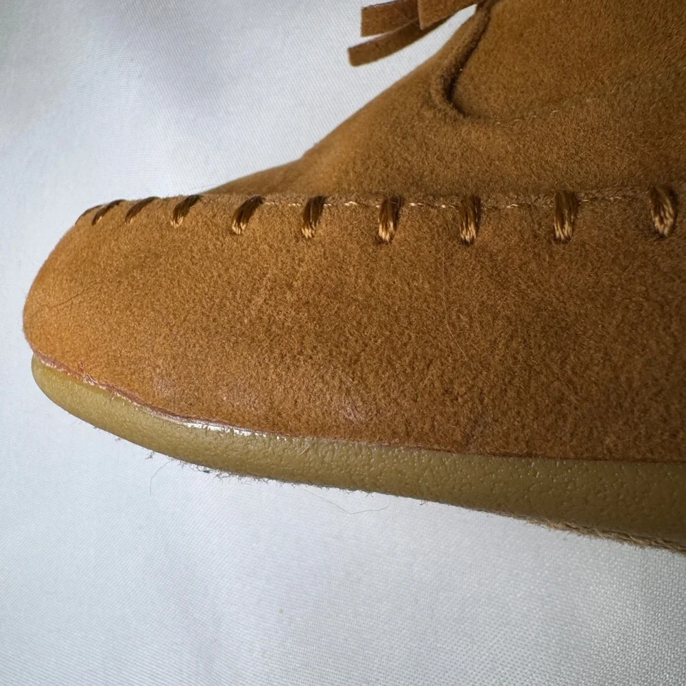 Link‎ Tan Suede Fringed Moccasin Boots Side Zip Boho Chick Little Girls Size 7